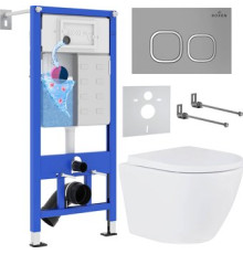 Унитаз подвесной Roxen Antares One Rimless 6 в 1 StounFix Dual Fresh 560993 кнопка: матовая