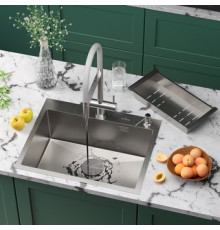 Кухонная мойка Roxen Simple 560220-60-V сатин/текстурная с коландером и дозатором