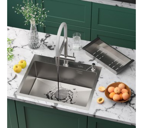 Кухонная мойка Roxen Simple 560220-60-V сатин/текстурная с коландером и дозатором