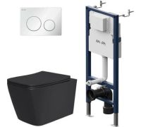 Унитаз подвесной Lauter Magdeburg 21103EC + I012709 + PrimeFit L I090101 черный матовый с кнопкой смыва белый глянцевый