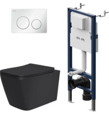 Унитаз подвесной Lauter Magdeburg 21103EC + I012709 + PrimeFit L I090101 черный матовый с кнопкой смыва белый глянцевый