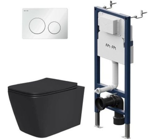 Унитаз подвесной Lauter Magdeburg 21103EC + I012709 + PrimeFit L I090101 черный матовый с кнопкой смыва белый глянцевый