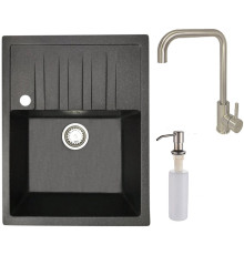 Кухонная мойка БелЭворс Vega L + смеситель W4998-4 + дозатор L405-1 черный/сатин