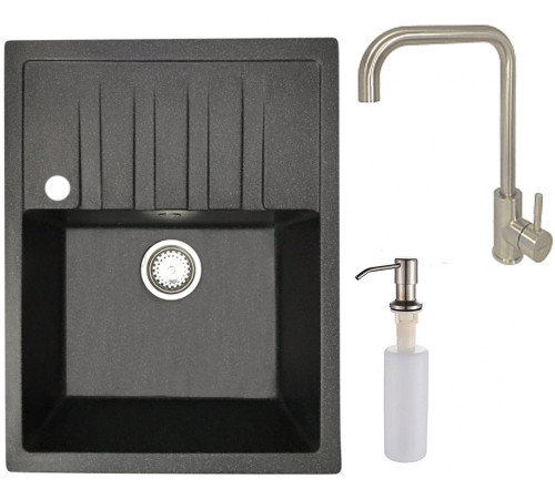 Кухонная мойка БелЭворс Vega L + смеситель W4998-4 + дозатор L405-1 черный/сатин