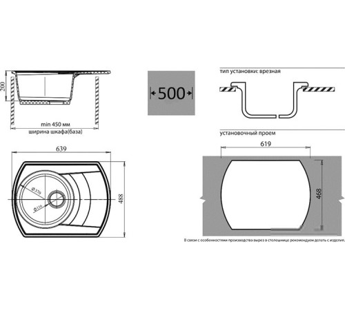 Кухонная мойка GranFest GF-R650L черный