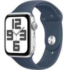 Умные часы Apple Watch SE 2 44 мм алюминиевый корпус, серебристый/грозовой синий, спортивный силиконовый ремешок S/M
