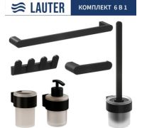 Набор аксессуаров для ванной Lauter 21TS3019 + 21TS3021 + 21TS3009 + 21TS3013 + 21TS3006 + 21TS3023 Matt Black, 6 предметов