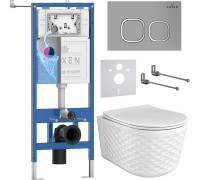 Унитаз подвесной Roxen Vine Tornado в комплекте с инсталляцией StounFix Dual Fresh 6 в 1 979017 кнопка: хром матовый