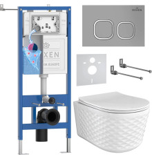 Унитаз подвесной Roxen Vine Tornado в комплекте с инсталляцией StounFix Dual Fresh 6 в 1 979017 кнопка: хром матовый