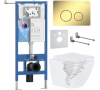 Унитаз подвесной Roxen Antares Tornado в комплекте с инсталляцией StounFix Dual Fresh 6 в 1 868481 кнопка: золото глянцевая