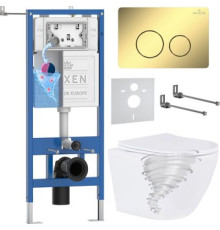 Унитаз подвесной Roxen Antares Tornado в комплекте с инсталляцией StounFix Dual Fresh 6 в 1 868481 кнопка: золото глянцевая