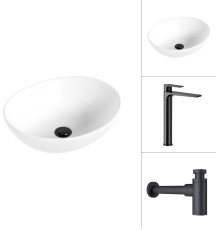 Умывальник Lauter 21652 + Reef 21CK8678BS с сифоном 21635B черный матовый