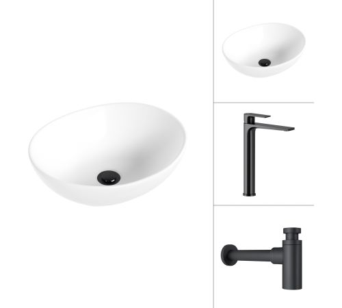 Умывальник Lauter 21652 + Reef 21CK8678BS с сифоном 21635B черный матовый