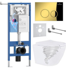 Унитаз подвесной Roxen Antares Tornado Long в комплекте с инсталляцией StounFix Dual Fresh 6 в 1 868431 кнопка: золото глянцевая