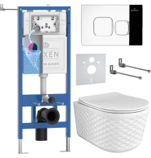 Унитаз подвесной Roxen Vine Tornado в комплекте с инсталляцией StounFix Dual Fresh 6 в 1 979016 кнопка: хром глянцевый