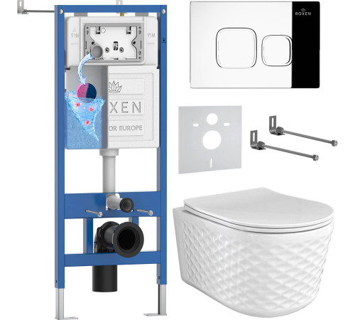 Унитаз подвесной Roxen Vine Tornado в комплекте с инсталляцией StounFix Dual Fresh 6 в 1 979016 кнопка: хром глянцевый