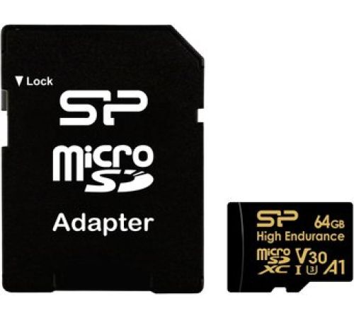 Карта памяти Silicon-Power Golden Series High Endurance microSDXC SP064GBSTXDV3V1HSP 64GB с адаптером