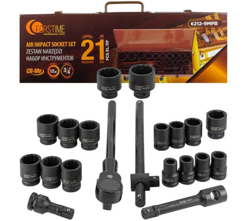 Набор трещотка с головками Forstime FT-6212-9MPB 21 предмет