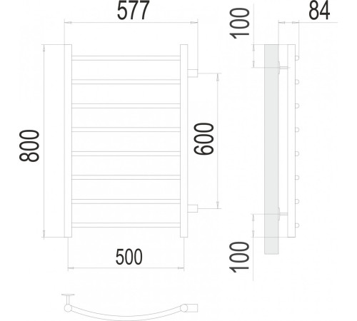 Полотенцесушитель TERMINUS Классик П8 500x800 боковое подключение 60, хром