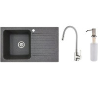 Кухонная мойка БелЭворс Со смесителем и дозатором Styl L + L74004-9 + L405-1 серый/сатин