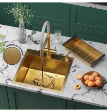 Кухонная мойка Roxen Simple 560220-50G-GR золото/текстурная PVD покрытие с коландером и дозатором