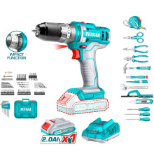 Ударная дрель-шуруповерт Total THKTHP11652 с 1-м АКБ, кейс, набор оснастки