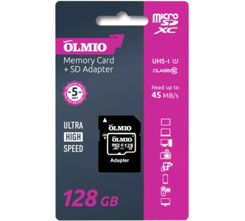 Карта памяти Olmio microSDXC 128GB V30 UHS-I Class 3 U3
