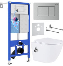 Унитаз подвесной Roxen Antares Bidet в комплекте с инсталляцией StounFix Dual Fresh 6 в 1 968424 кнопка: сатин