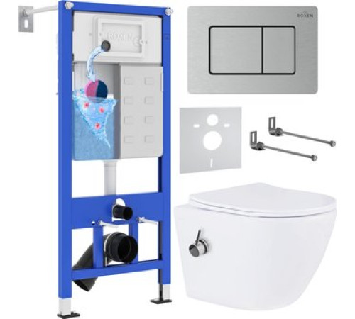 Унитаз подвесной Roxen Antares Bidet в комплекте с инсталляцией StounFix Dual Fresh 6 в 1 968424 кнопка: сатин