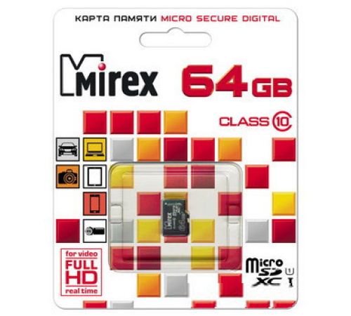 Карта памяти Mirex microSDXC UHS-I Class 10 64GB 13612-MC10SD64