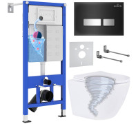 Унитаз подвесной Roxen Antares Tornado в комплекте с инсталляцией StounFix Dual Fresh 6 в 1 968397 кнопка: черный глянцевый