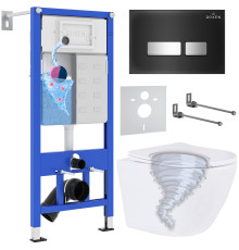 Унитаз подвесной Roxen Antares Tornado в комплекте с инсталляцией StounFix Dual Fresh 6 в 1 968397 кнопка: черный глянцевый