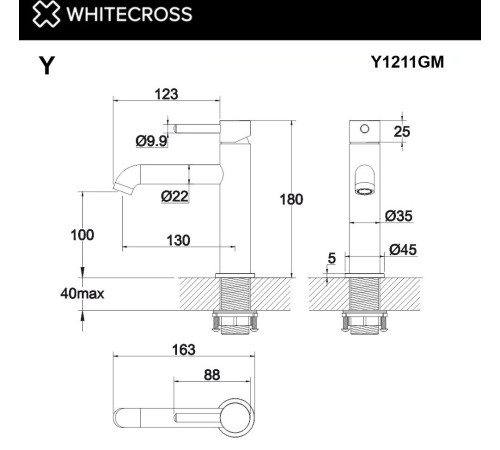 Смеситель Whitecross Y 1211GM оружейная сталь