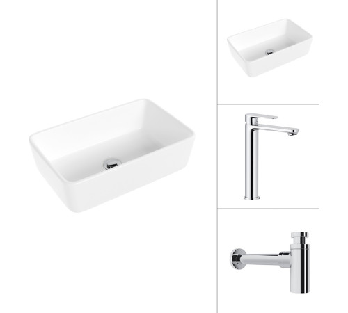 Умывальник Lauter 21674A + Moon 21СK81691C с сифоном 21635CH хром