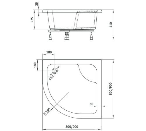 Душевой поддон Deante Deep 80x80 KTD 042B