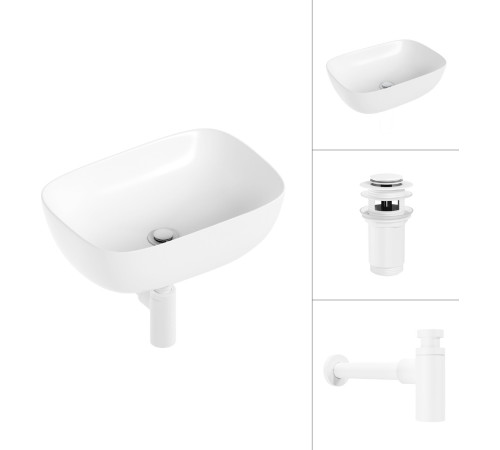 Умывальник Lauter 21493A + клапан 21190W + сифон 21635W белый матовый