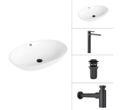 Умывальник Lauter 21709 + Reef 21CK8678BS + сифон 21635B + дон.клапан 21190B черный матовый