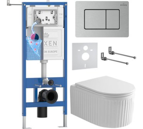 Унитаз подвесной Roxen Royal Matt в комплекте с инсталляцией StounFix Dual Fresh 6 в 1 968301 кнопка: сатин
