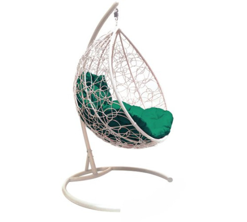 Подвесное кресло M-Group Капля 11020104 белый ротанг/зеленая подушка