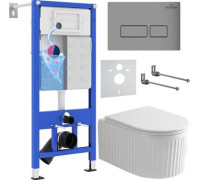 Унитаз подвесной Roxen Royal Matt в комплекте с инсталляцией StounFix Dual Fresh 6 в 1 968214 кнопка: хром - матовый