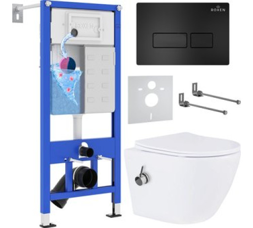 Унитаз подвесной Roxen Antares Bidet в комплекте с инсталляцией StounFix Dual Fresh 6 в 1 958156 кнопка: черный матовый
