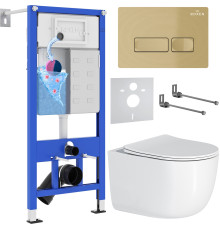 Унитаз подвесной Roxen Vortex в комплекте с инсталляцией StounFix Dual Fresh 6 в 1 968090 кнопка: брашированное золото
