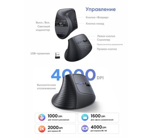 Вертикальная мышь Ugreen M571 55916 черный