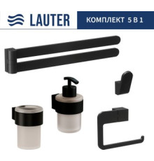 Набор аксессуаров для ванной Lauter 21TS3019 + 21TS3021 + 21TS3011 + 21TS3015 + 21TS3004 Matt Black, 5 предметов