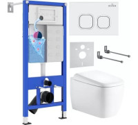 Унитаз подвесной Roxen Martin в комплекте с инсталляцией StounFix Dual Fresh 6 в 1 968514 кнопка: белый