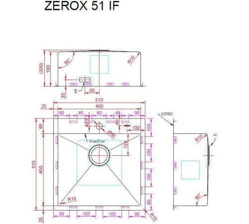 Кухонная мойка ZorG Zerox 51 IF Zurinox PVD Gunblack