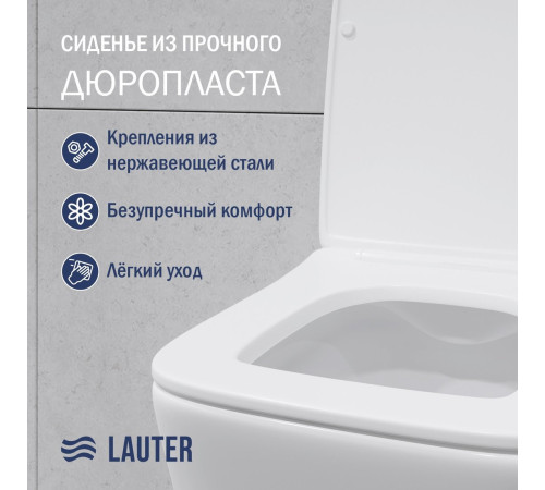Унитаз подвесной Lauter Square с жестким сиденьем Soft Close 214903 + Breez 21GN7072BM скрытое крепление