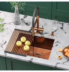 Кухонная мойка Roxen Uno 560210-54BR-V бронза/текстурная PVD покрытие с ролл-матом и дозатором