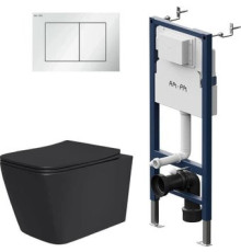 Унитаз подвесной Lauter Magdeburg 21103EC + I012709 + PrimeFit S I090201 черный матовый с кнопкой смыва белый глянцевый