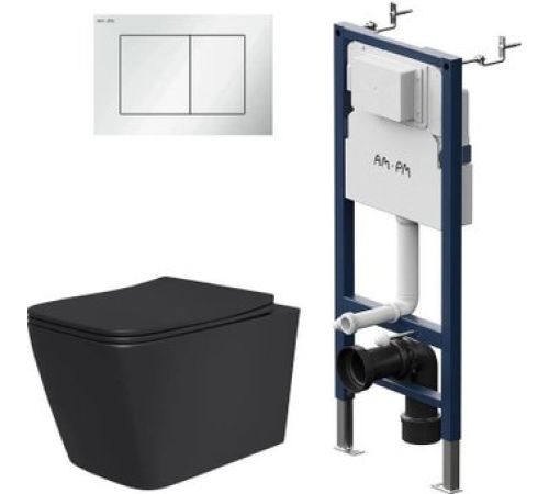 Унитаз подвесной Lauter Magdeburg 21103EC + I012709 + PrimeFit S I090201 черный матовый с кнопкой смыва белый глянцевый
